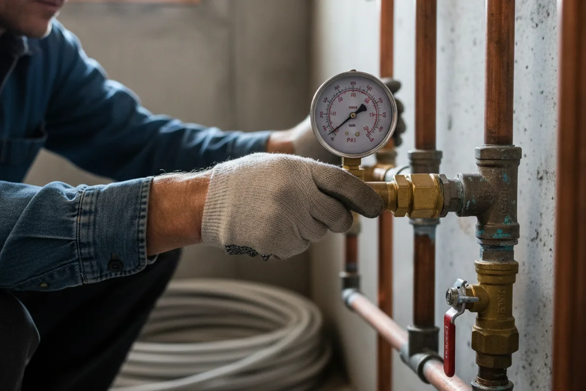 Pressure testing a repaired line during Water Line Repair in Old Westbury
